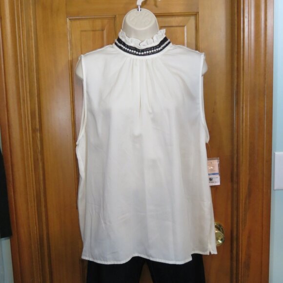 NWT Nanette Lepore "Cannoli" Ivory Top Sleeveless High Collar Beading Ruffle XL - Picture 6 of 10